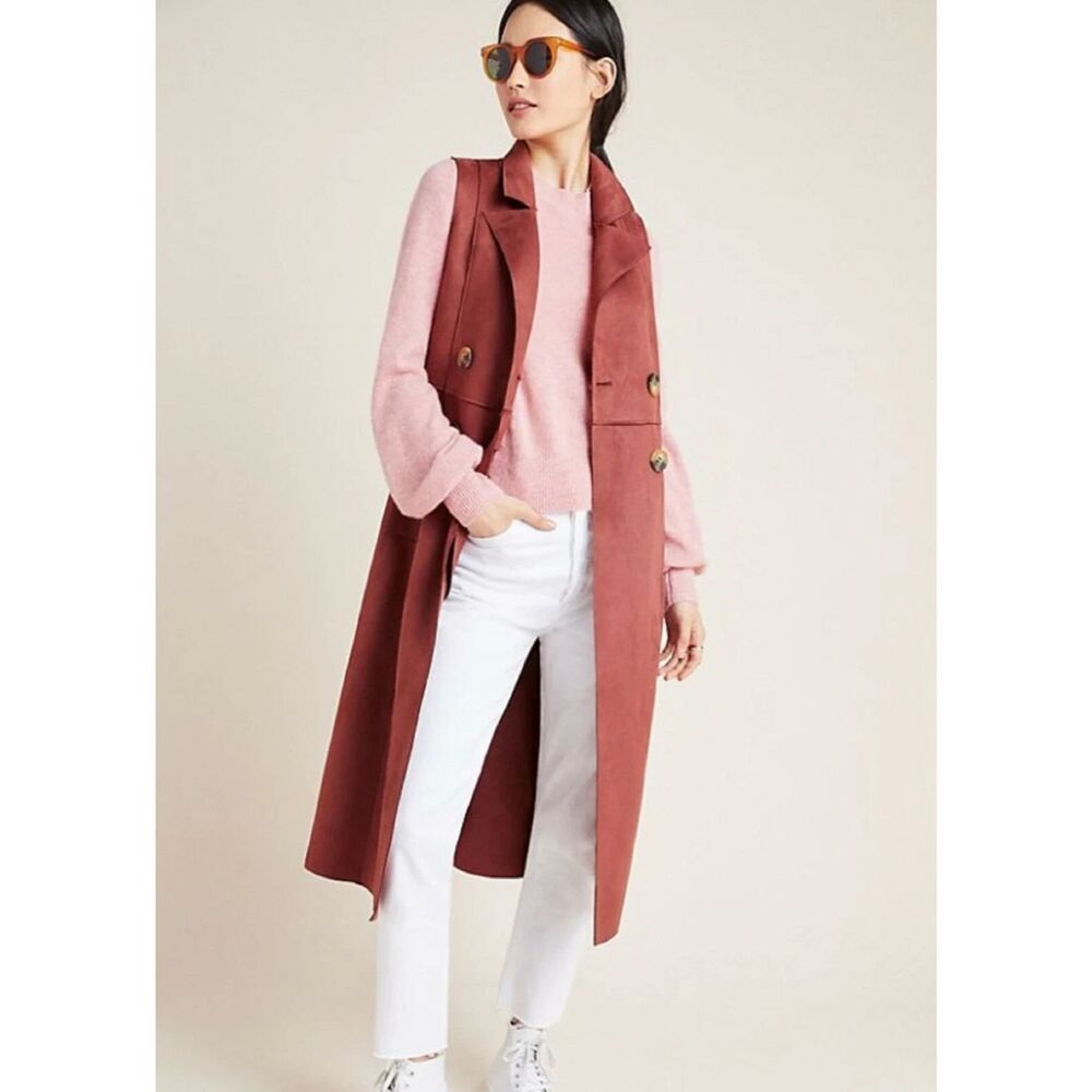 NWTs Anthropologie Faux Leather Maroon Sleeveless Trench Dress
